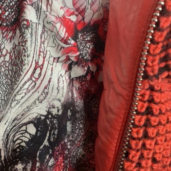 Giorgio Rotti Women Red Knit Scarf Collar Soft Leather Lined Jacket Size Large - Picture 6 of 16